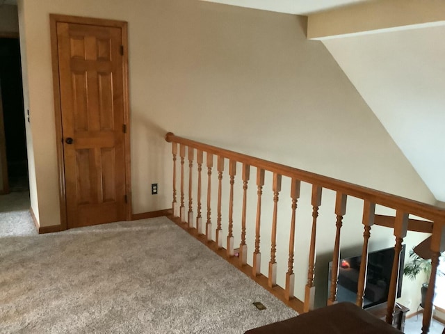 374 Chatham Rd, Circleville, OH 43113 - stairway featuring lofted ceiling and carpet floors