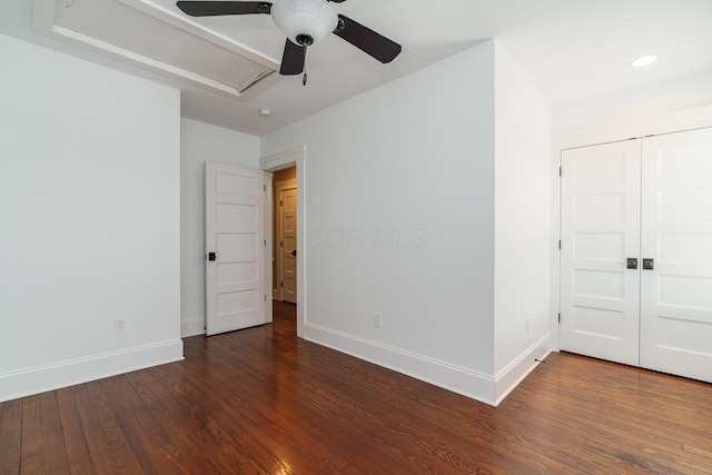 489 Elsmere St, Columbus, OH 43206 - unfurnished room featuring a ceiling fan, wood-type flooring, attic access, and recessed lighting