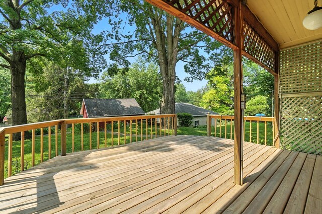 249 W Locust St, Newark, OH 43055 - wooden terrace with a yard and view of wooded area