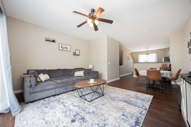 5738 Hayden Run Blvd, Dublin, OH 43016 - living area with a ceiling fan and dark wood-style floors