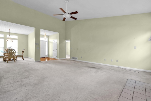 8078 Slate Ridge Blvd, Reynoldsburg, OH 43068 - unfurnished room featuring light colored carpet, ceiling fan, and a chandelier