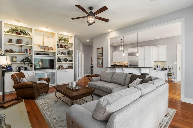 3873 Carters Corner Rd, Sunbury, OH 43074 - living area featuring a ceiling fan, wood finished floors, and recessed lighting