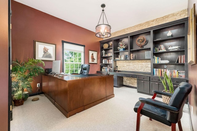3873 Carters Corner Rd, Sunbury, OH 43074 - office space with light carpet, a chandelier, and built in desk