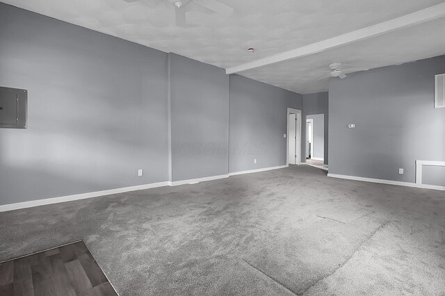 540 Park St, Marion, OH 43302 - carpeted empty room with ceiling fan and electric panel