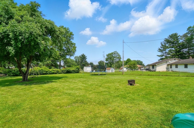 3722 Florian Dr, Columbus, OH 43219 - fenced backyard with a trampoline and a fire pit