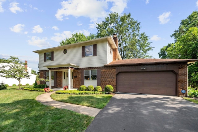 1295 Castleton Rd N, Columbus, OH 43220 - view of front of house with brick siding, driveway, a front lawn, and an attached garage