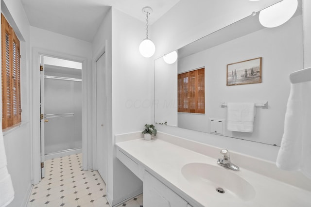 1295 Castleton Rd N, Columbus, OH 43220 - bathroom featuring vanity, a stall shower, and tile patterned floors