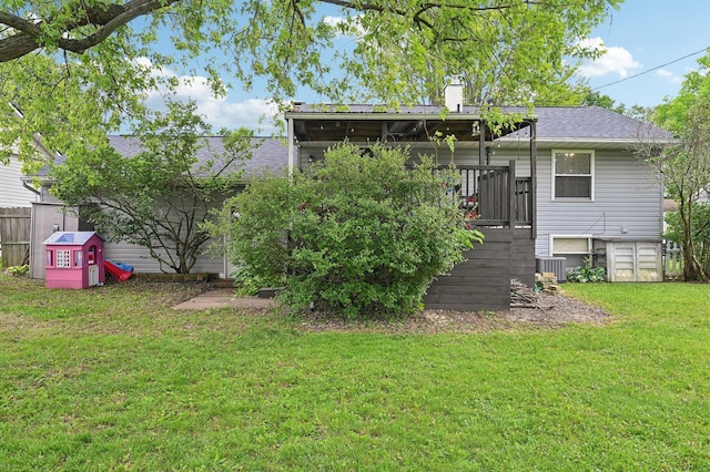 1853 Shasta Dr, Lancaster, OH 43130 - rear view of property with a chimney, a deck, and roof with shingles