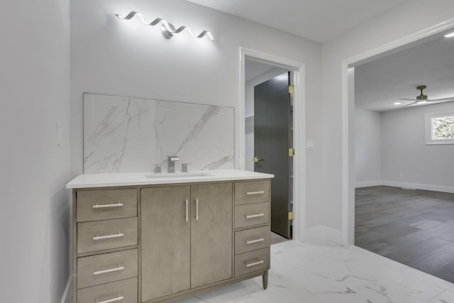 5200 Colt Ct, Westerville, OH 43081 - bathroom with vanity, a ceiling fan, and marble finish floors