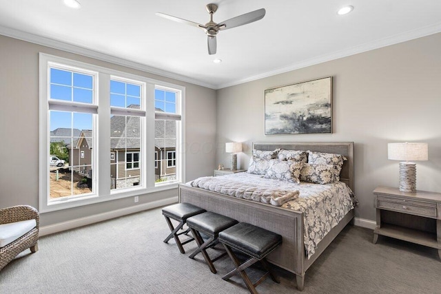 1372 Dogwood Loop, Powell, OH 43065 - carpeted bedroom with ornamental molding, recessed lighting, and ceiling fan