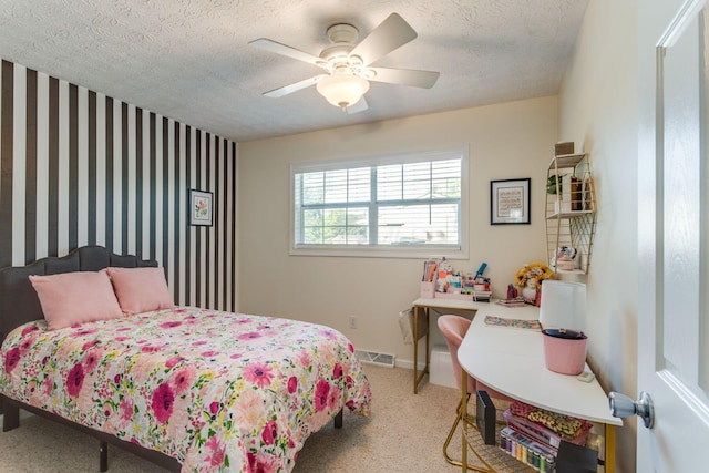 691 Heritage Blvd, Delaware, OH 43015 - bedroom with carpet, a textured ceiling, and ceiling fan