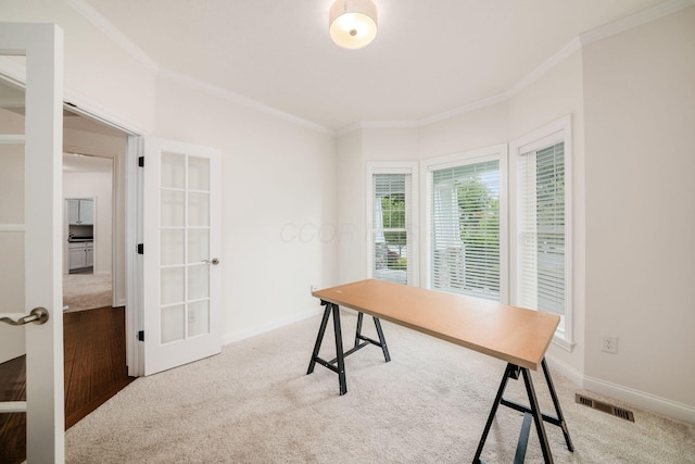 174 Grand Ridge Ct, Gahanna, OH 43230 - office space featuring french doors, carpet flooring, and ornamental molding