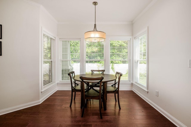174 Grand Ridge Ct, Gahanna, OH 43230 - dining area with ornamental molding, plenty of natural light, and dark wood-style flooring