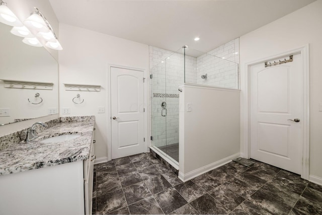 174 Grand Ridge Ct, Gahanna, OH 43230 - bathroom with vanity, a shower stall, and recessed lighting