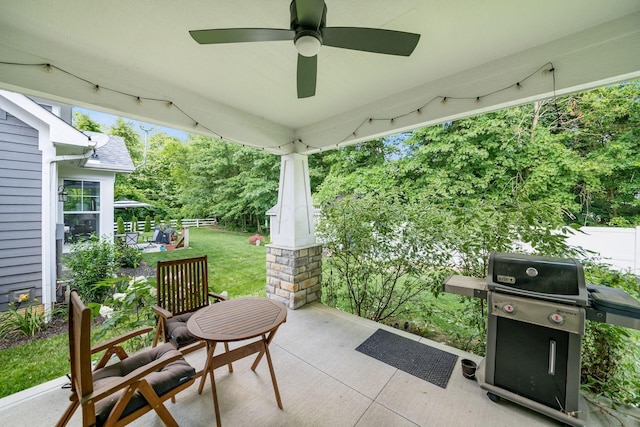 174 Grand Ridge Ct, Gahanna, OH 43230 - view of patio / terrace featuring a grill, ceiling fan, and outdoor dining space