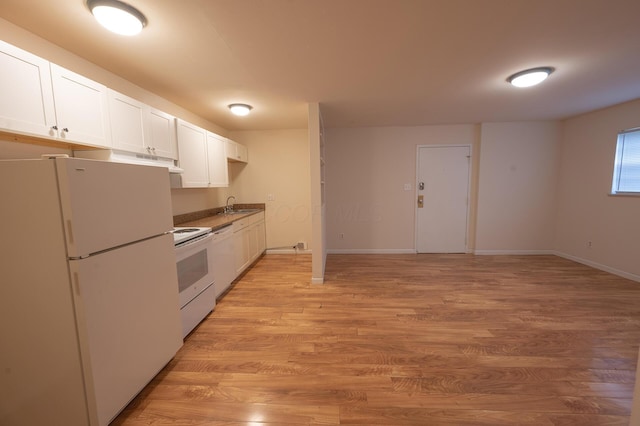433 E 13th Ave, Columbus, OH 43201 - kitchen with white appliances, white cabinetry, and light wood-style flooring