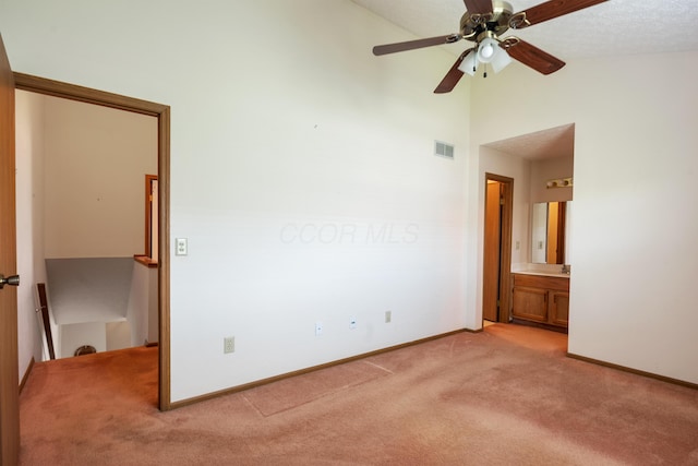 1176 Cambridge Way, Pickerington, OH 43147 - unfurnished room featuring light colored carpet, high vaulted ceiling, and a ceiling fan