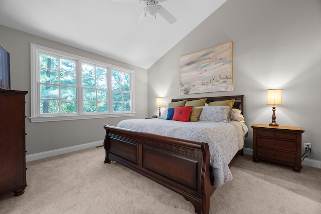1359 White Oak Ln, New Albany, OH 43054 - bedroom featuring lofted ceiling, light carpet, and a ceiling fan