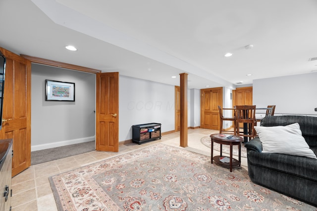 1359 White Oak Ln, New Albany, OH 43054 - living area featuring light tile patterned flooring and recessed lighting
