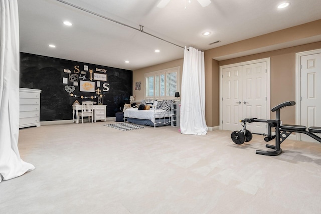 993 Starlight Ln, Westerville, OH 43082 - workout room with carpet flooring, recessed lighting, and ceiling fan