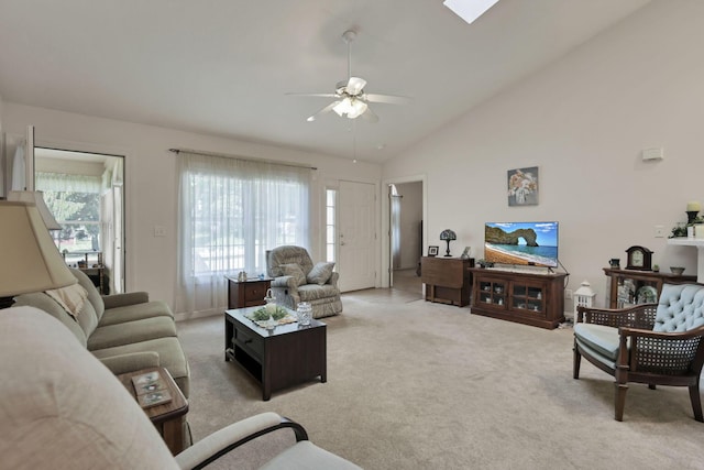 786 Stone Ridge Way, Newark, OH 43055 - living room with plenty of natural light, light carpet, ceiling fan, and high vaulted ceiling