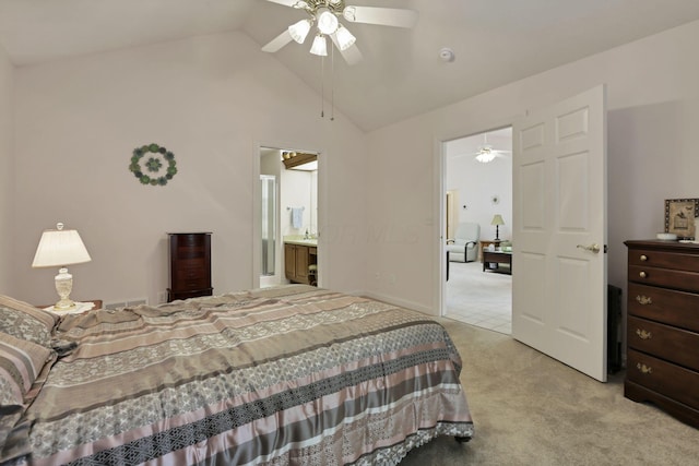 786 Stone Ridge Way, Newark, OH 43055 - bedroom featuring light colored carpet, high vaulted ceiling, and a ceiling fan