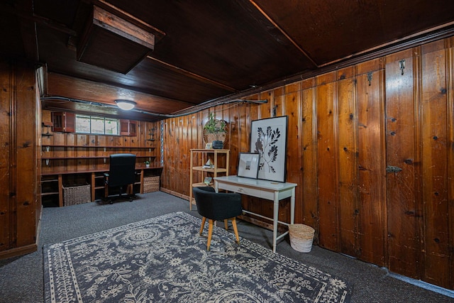 922 S Remington Rd, Columbus, OH 43209 - office area with carpet floors, wooden ceiling, and wood walls