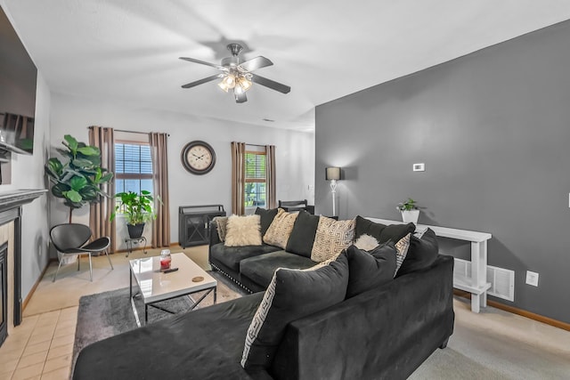 861 Summerville Dr, Delaware, OH 43015 - living area featuring a fireplace and ceiling fan