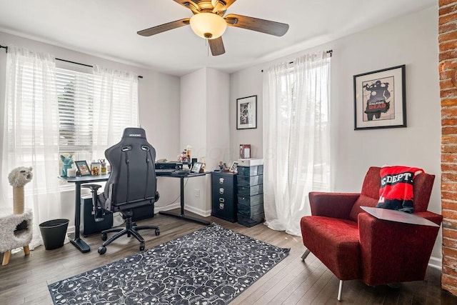 112 Oak Hill Ave, Delaware, OH 43015 - home office with hardwood / wood-style flooring and ceiling fan