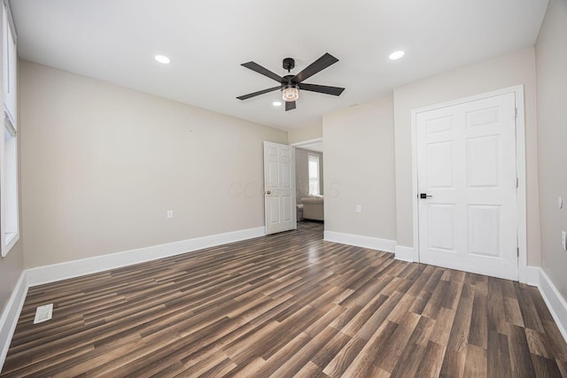 765 Campbell Ave, Columbus, OH 43222 - unfurnished bedroom with dark wood-style flooring, recessed lighting, and a ceiling fan