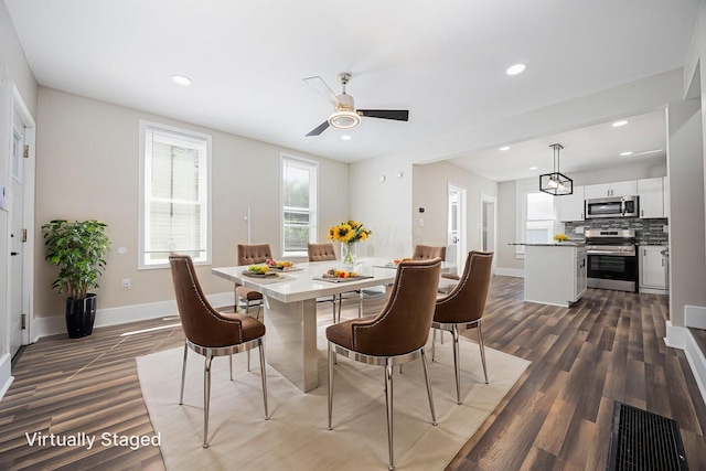 765 Campbell Ave, Columbus, OH 43222 - dining space featuring dark wood finished floors, recessed lighting, and a ceiling fan