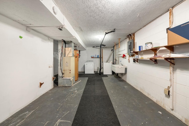 1768 Lake Meadow Dr Unit 1768H, Reynoldsburg, OH 43068 - finished below grade area with electric panel, heating unit, washer / dryer, and concrete block wall