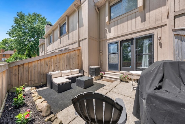 1768 Lake Meadow Dr Unit 1768H, Reynoldsburg, OH 43068 - fenced backyard with a patio area, a grill, an outdoor living space with a fire pit, and entry steps