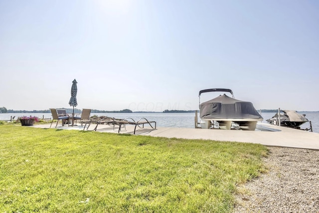 14060 Seminole Path, Lakeview, OH 43331 - dock area featuring a water view and a lawn