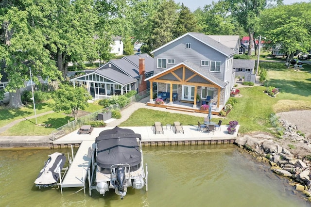 14060 Seminole Path, Lakeview, OH 43331 - rear view of house with boat lift, french doors, a patio area, and a deck with water view