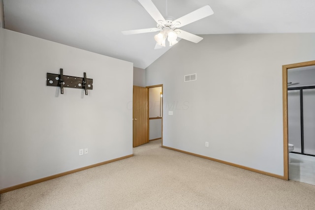 1118 Barlowe Run Dr, Blacklick, OH 43004 - unfurnished bedroom with carpet floors, vaulted ceiling, ensuite bathroom, and ceiling fan