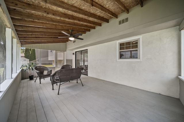 279 Old Coach Pl, Canal Winchester, OH 43110 - sunroom with ceiling fan and beamed ceiling