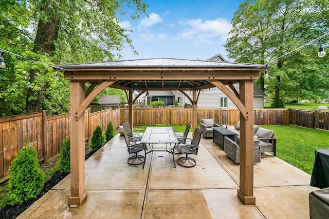 1169 Riva Ridge Blvd, Columbus, OH 43230 - fenced backyard featuring a gazebo, an outdoor hangout area, a patio, and outdoor dining area