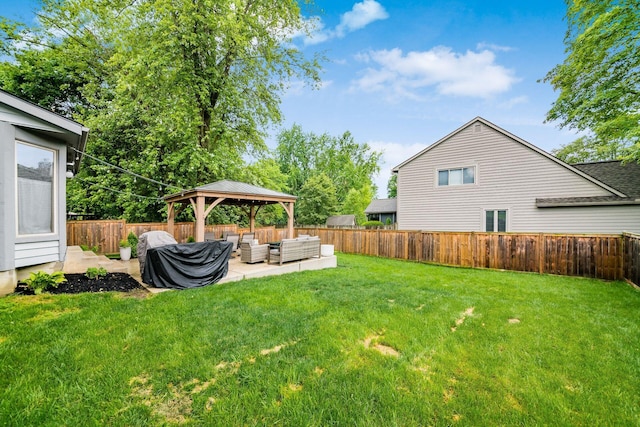 1169 Riva Ridge Blvd, Columbus, OH 43230 - fenced backyard with outdoor lounge area, a gazebo, and a patio area
