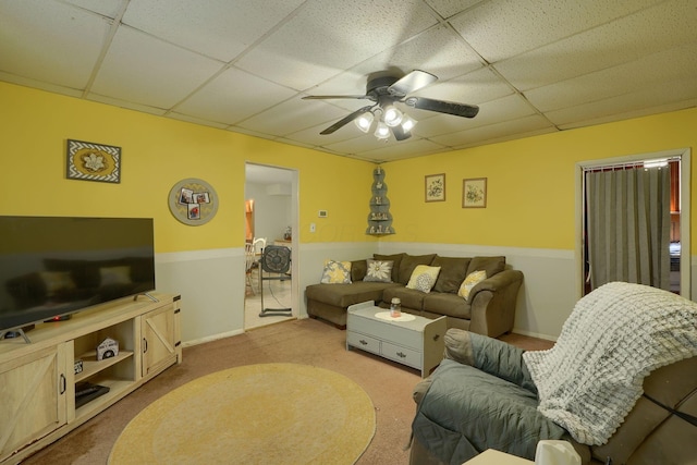 124 Wyandotte St, Lancaster, OH 43130 - living room with ceiling fan, carpet, and a paneled ceiling