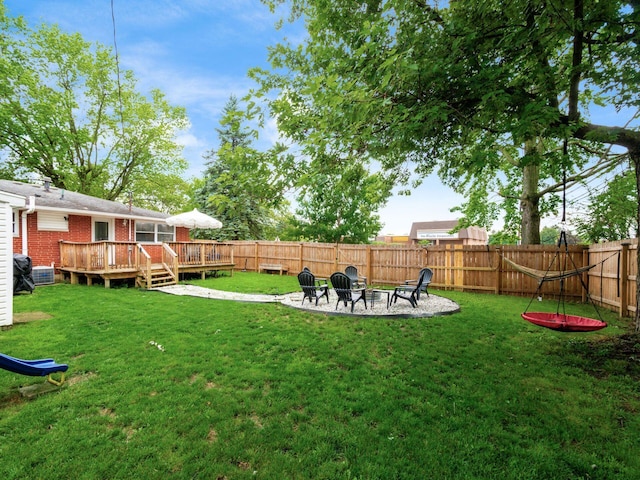 1410 Chelmsford Sq S, Columbus, OH 43229 - fenced backyard featuring a deck and an outdoor fire pit