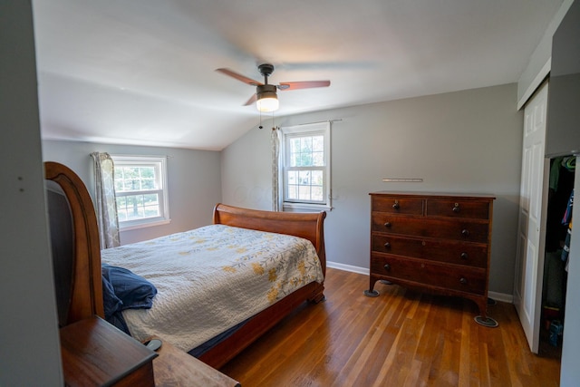 4754 Amesbury Way, Columbus, OH 43228 - bedroom featuring wood finished floors, vaulted ceiling, ceiling fan, and a closet