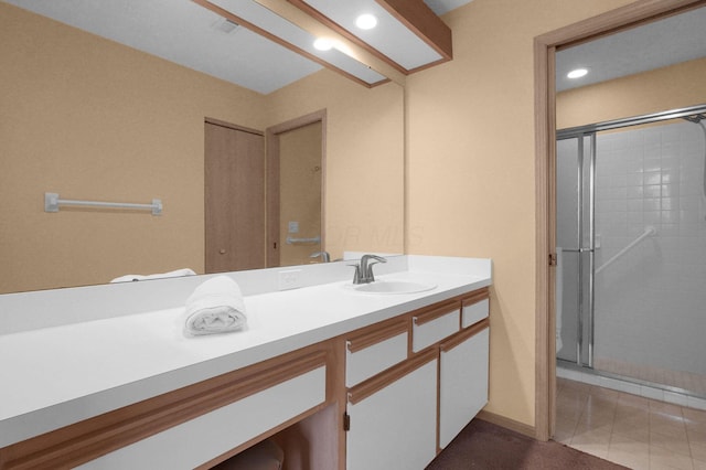 3712 E Links Cir, Hilliard, OH 43026 - full bathroom with vanity, a stall shower, recessed lighting, and tile patterned floors