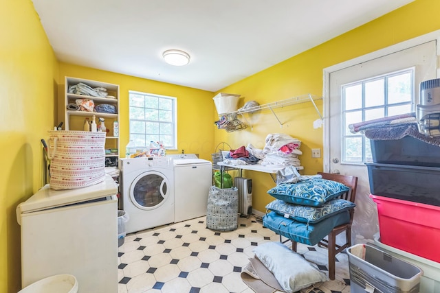 123 Deerwalk Cir, Marietta, OH 45750 - washroom with washing machine and clothes dryer and tile patterned floors