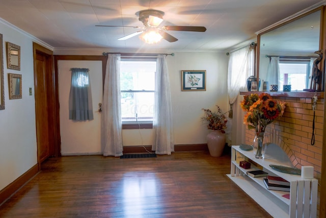 72 S Oakley Ave, Columbus, OH 43204 - foyer entrance with ornamental molding, ceiling fan, and wood finished floors