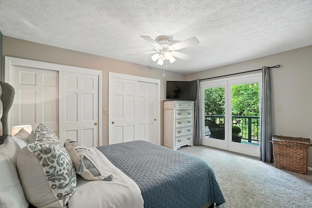96 Executive Ct Unit B, Westerville, OH 43081 - bedroom featuring access to outside, carpet, a ceiling fan, and multiple closets