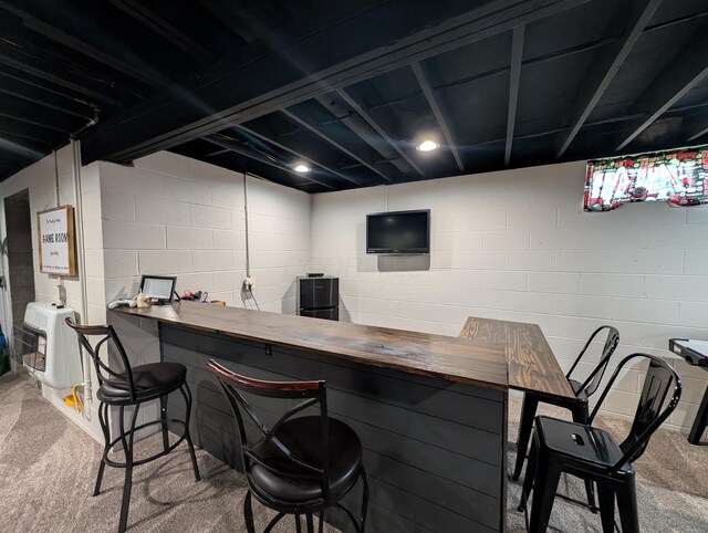 3439 Rough And Ready Rd, New Concord, OH 43762 - bar featuring carpet flooring and concrete block wall