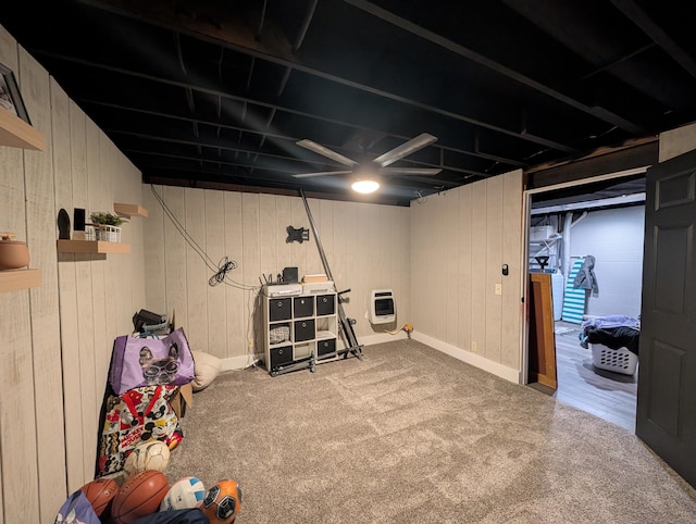 3439 Rough And Ready Rd, New Concord, OH 43762 - finished below grade area with carpet flooring, wood walls, and heating unit