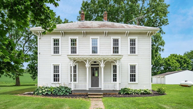 5377 Moots Run Rd, Alexandria, OH 43001 - italianate home featuring covered porch, a chimney, and a front lawn