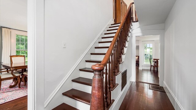5377 Moots Run Rd, Alexandria, OH 43001 - staircase with wood-type flooring and baseboards